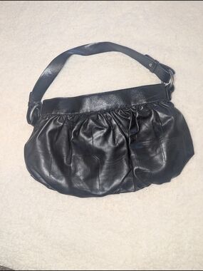 Vera Wang Black Gathered Leather Shoulder Bag
